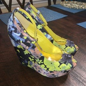 Neon Floral Wedge